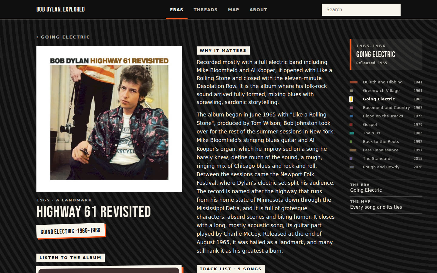 Day 3 · added to every album page: a player for the whole album, and an essay