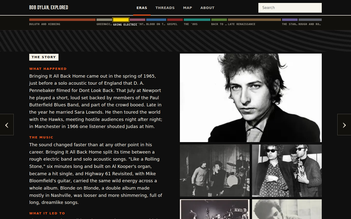 Added under every era: its story beside a gallery of photographs