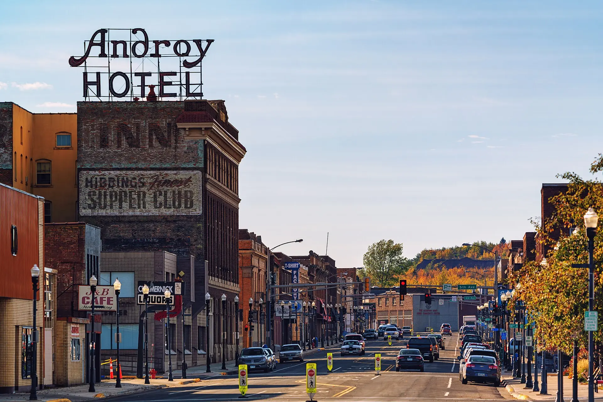 Downtown Hibbing, the iron-range town his family moved to in 1947 (photo 2020)