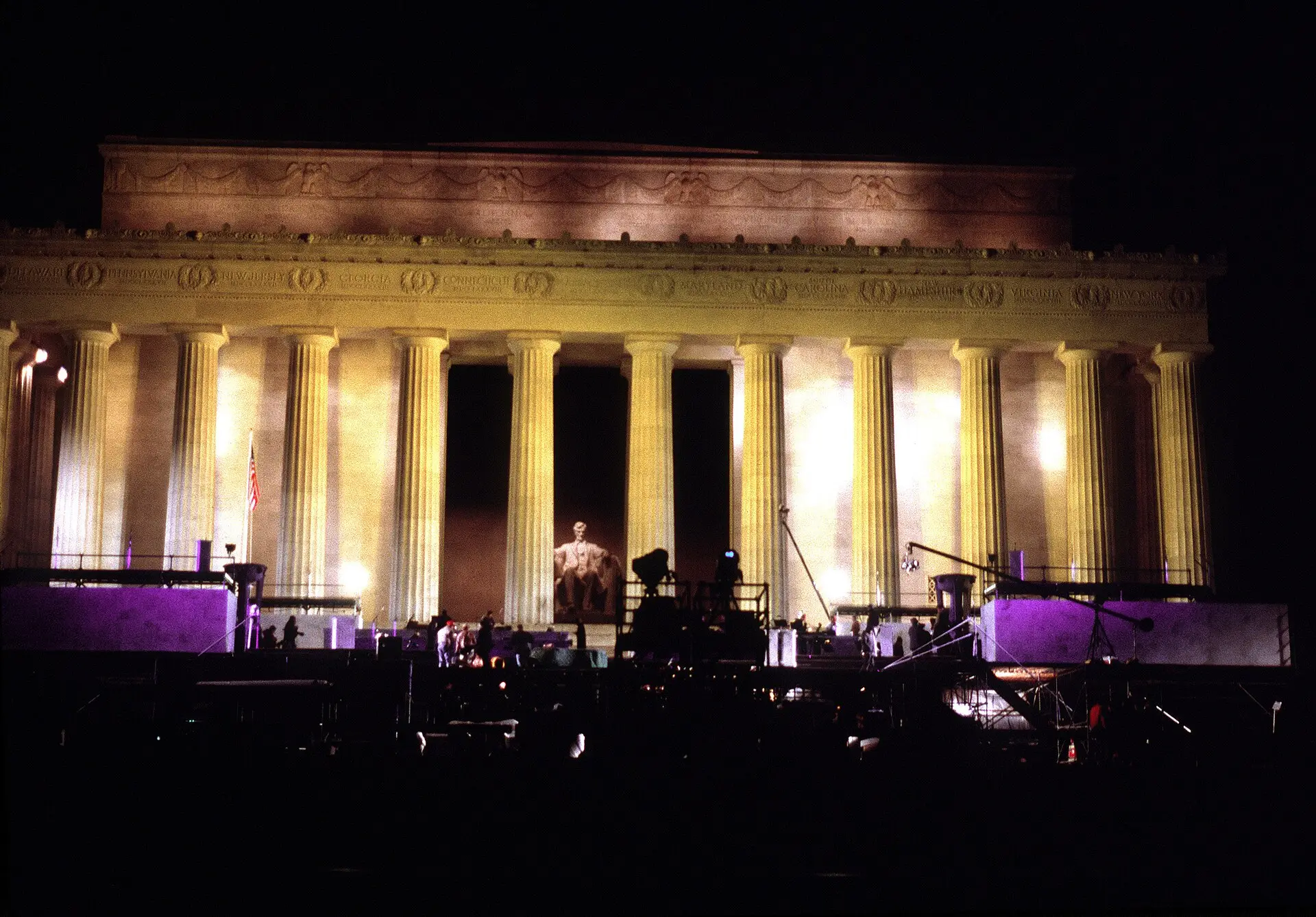 The Lincoln Memorial stage for the pre-inaugural concert of 17 January 1993, where Dylan sang "Chimes of Freedom"